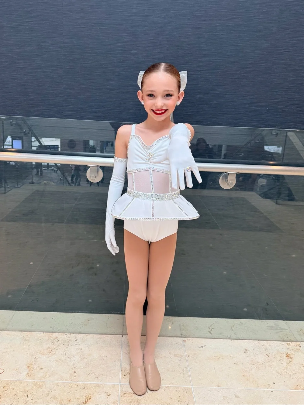 Gorgeous white dance costume with custom stoning!! Great for a bride theme!